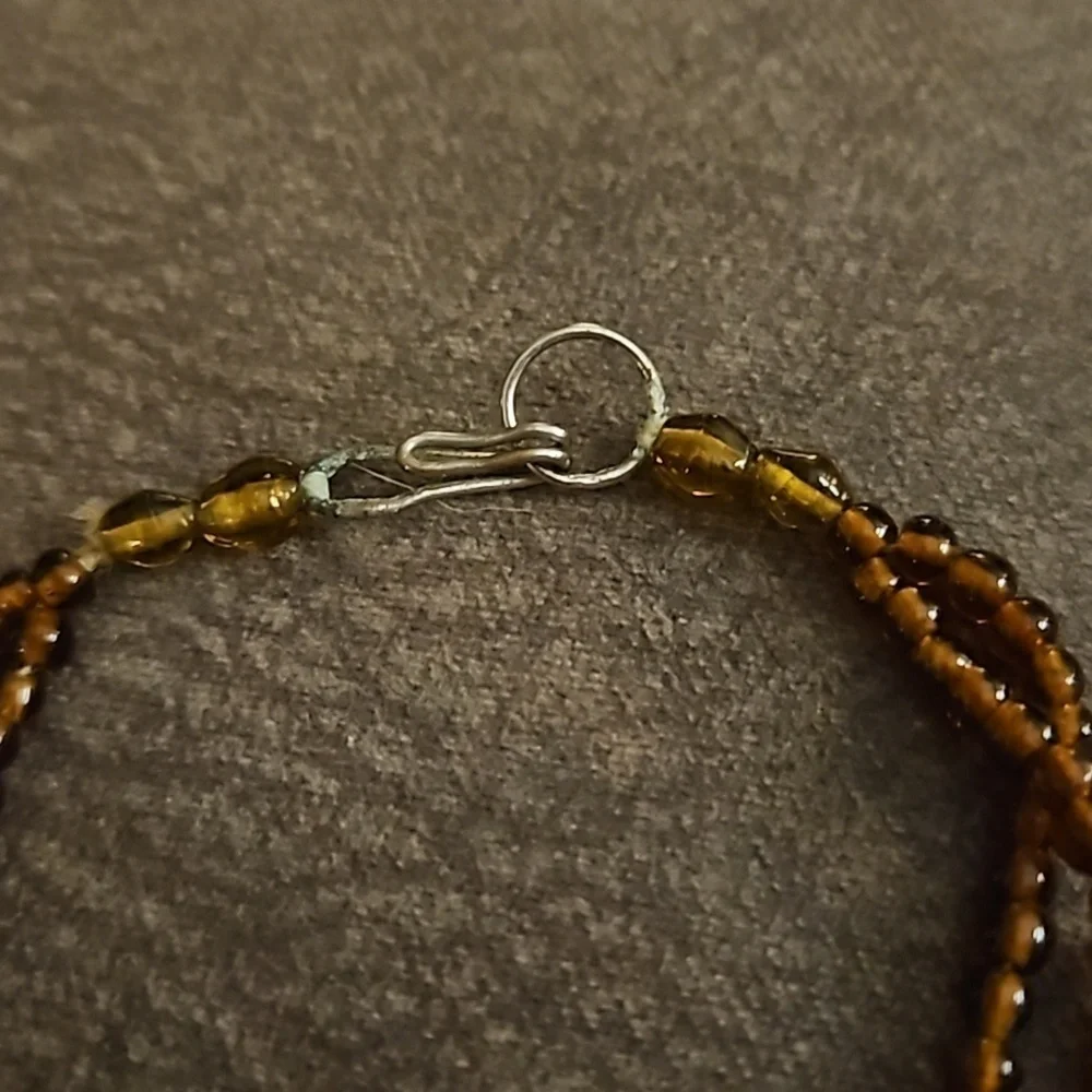 3/$30 HANDMADE Amber Glass Lampwork Focal Beaded Tennis Bracelet